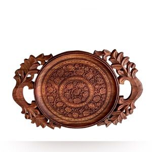 Vintage hand carved wood ornate floral serving tray
